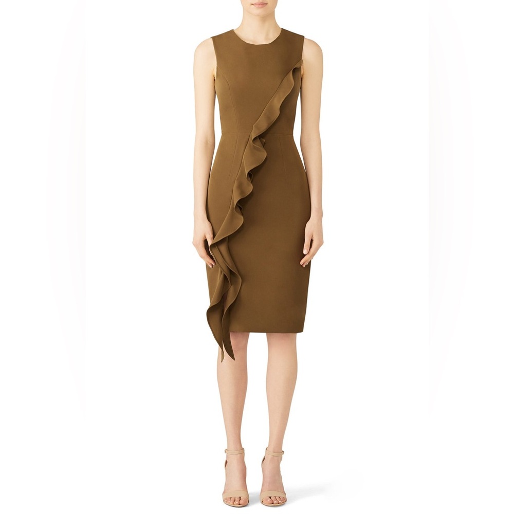 MILLY Italian Caddy Tilly Dress Green/Brown Ruffle Knee Length Size 4